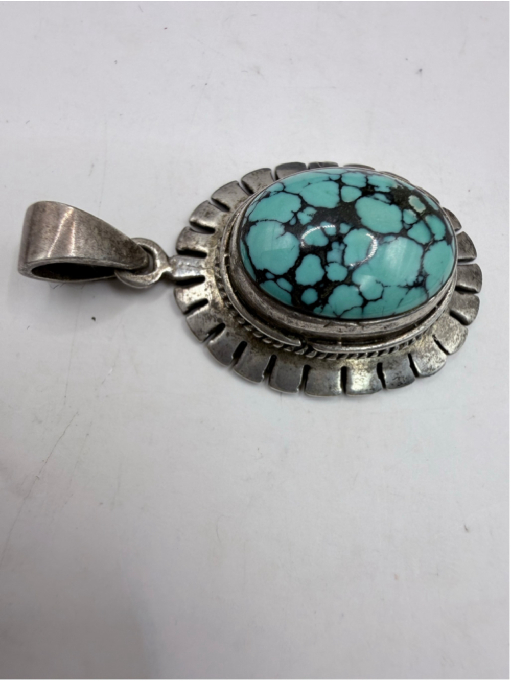 Women's Native American Turquoise and Silver Pendant 40mmX 22mm